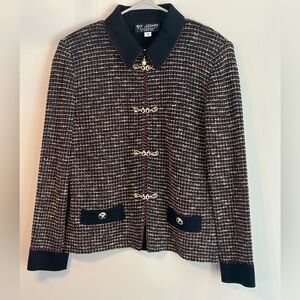 VTG St. John Collection Knit Jacket Blazer Size 14 Frog Closures Ornate Hardware